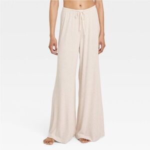 NWT Women's Cozy Ribbed Wide Leg Pants - Auden™ Oatmeal M